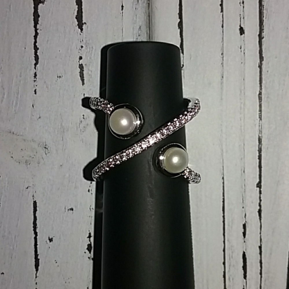 New Cultured Pearl White Zirconia wrap ring